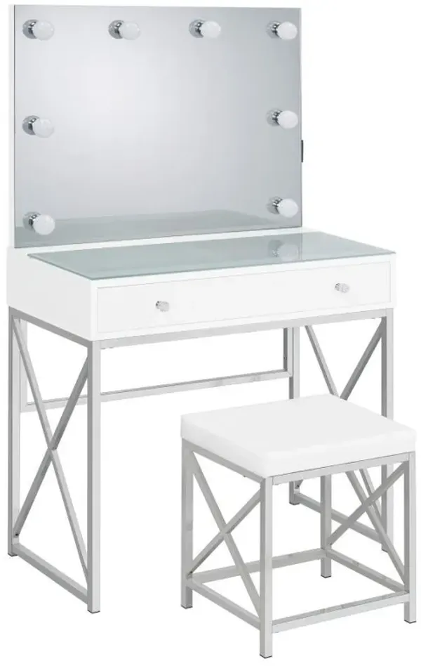 Eliza - Vanity Set With Lighting & Stool - White And Chrome