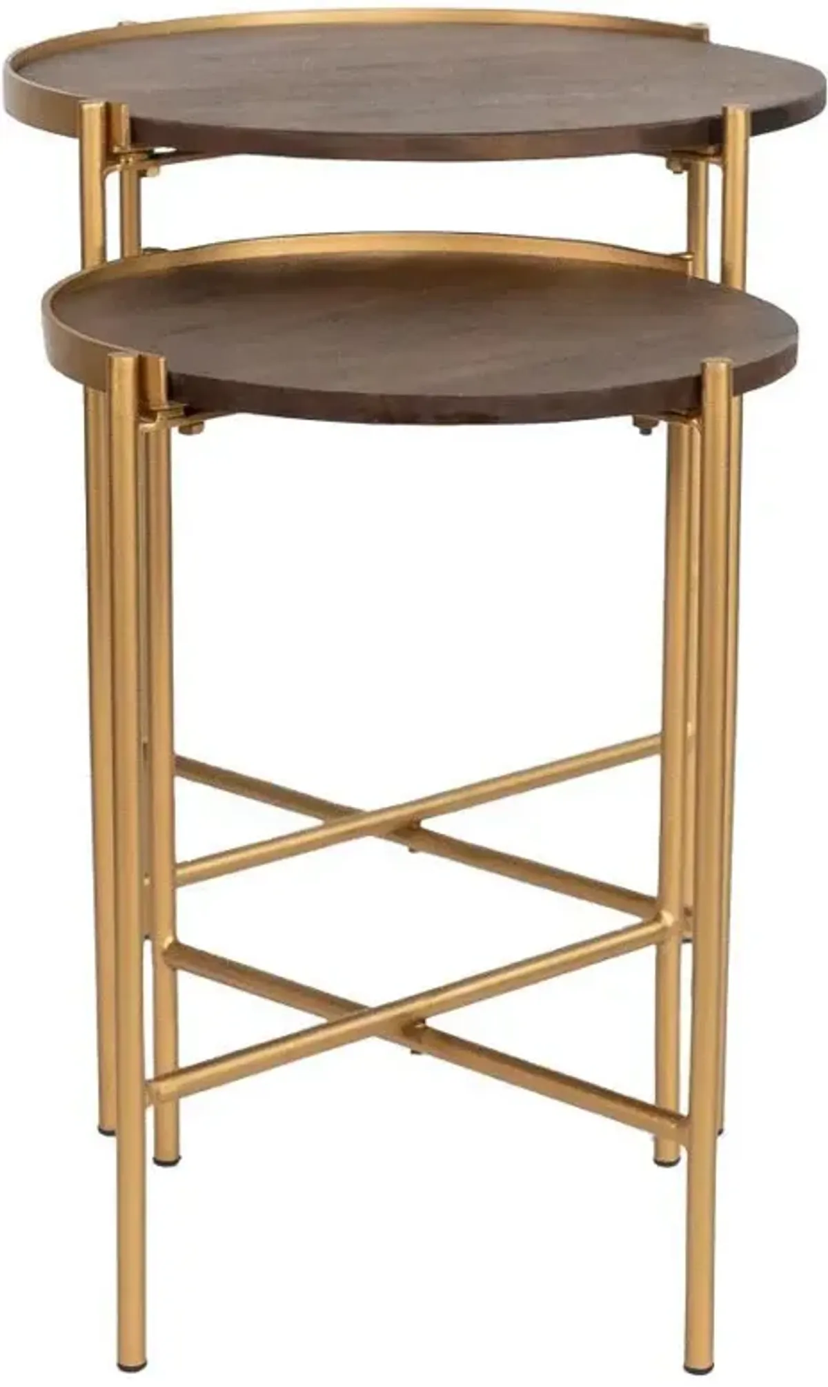 Malka - 2 Piece Round Wood Nesting Table - Dark Brown And Gold