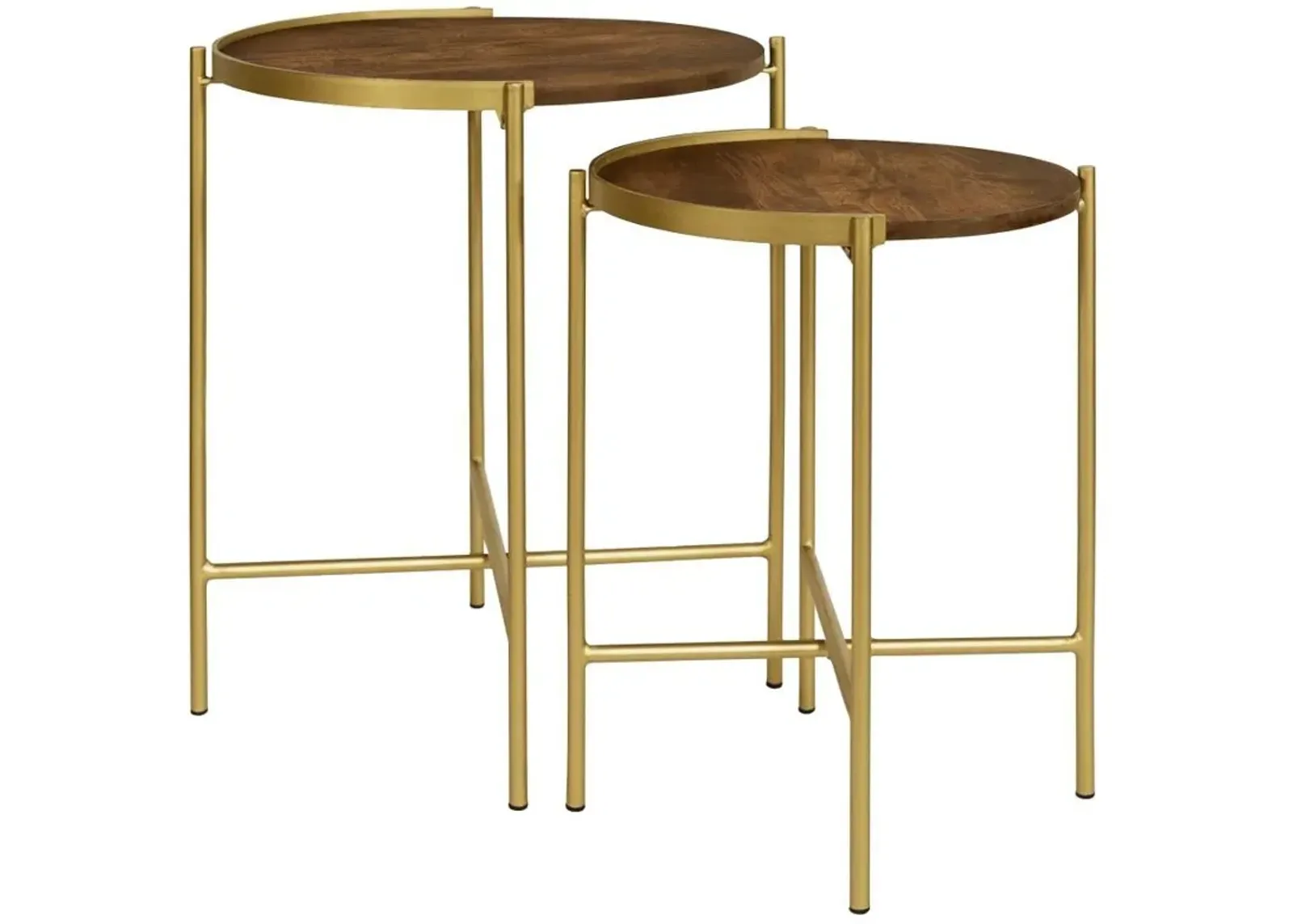 Malka - 2 Piece Round Wood Nesting Table - Dark Brown And Gold