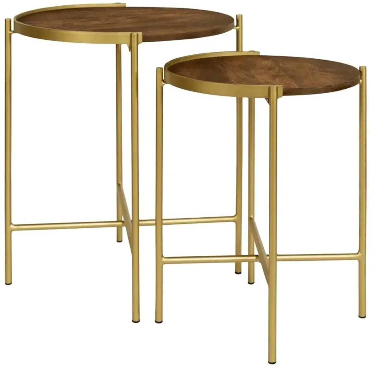 Malka - 2 Piece Round Wood Nesting Table - Dark Brown And Gold