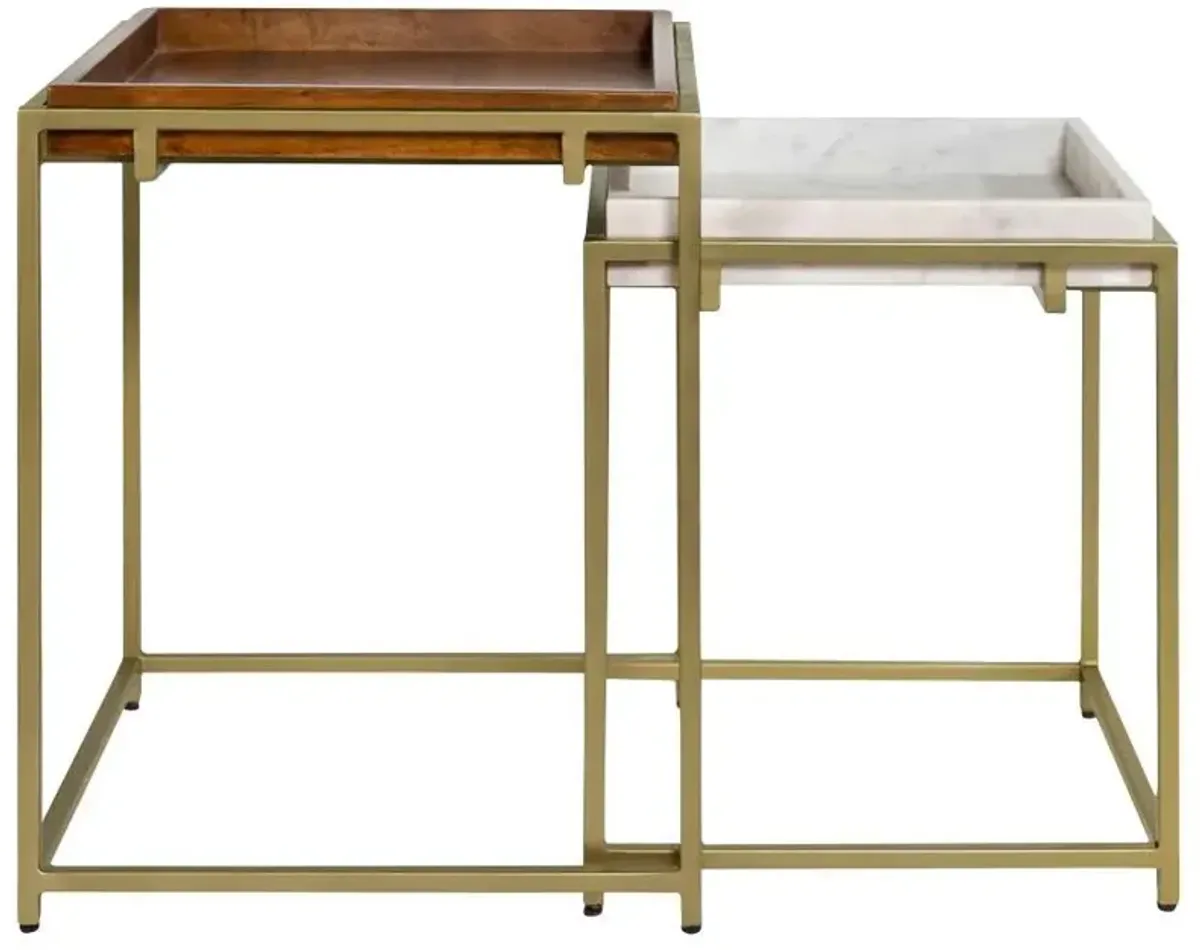 Bolden - 2 Piece Wood And Marble Top Nesting Table Set - Gold