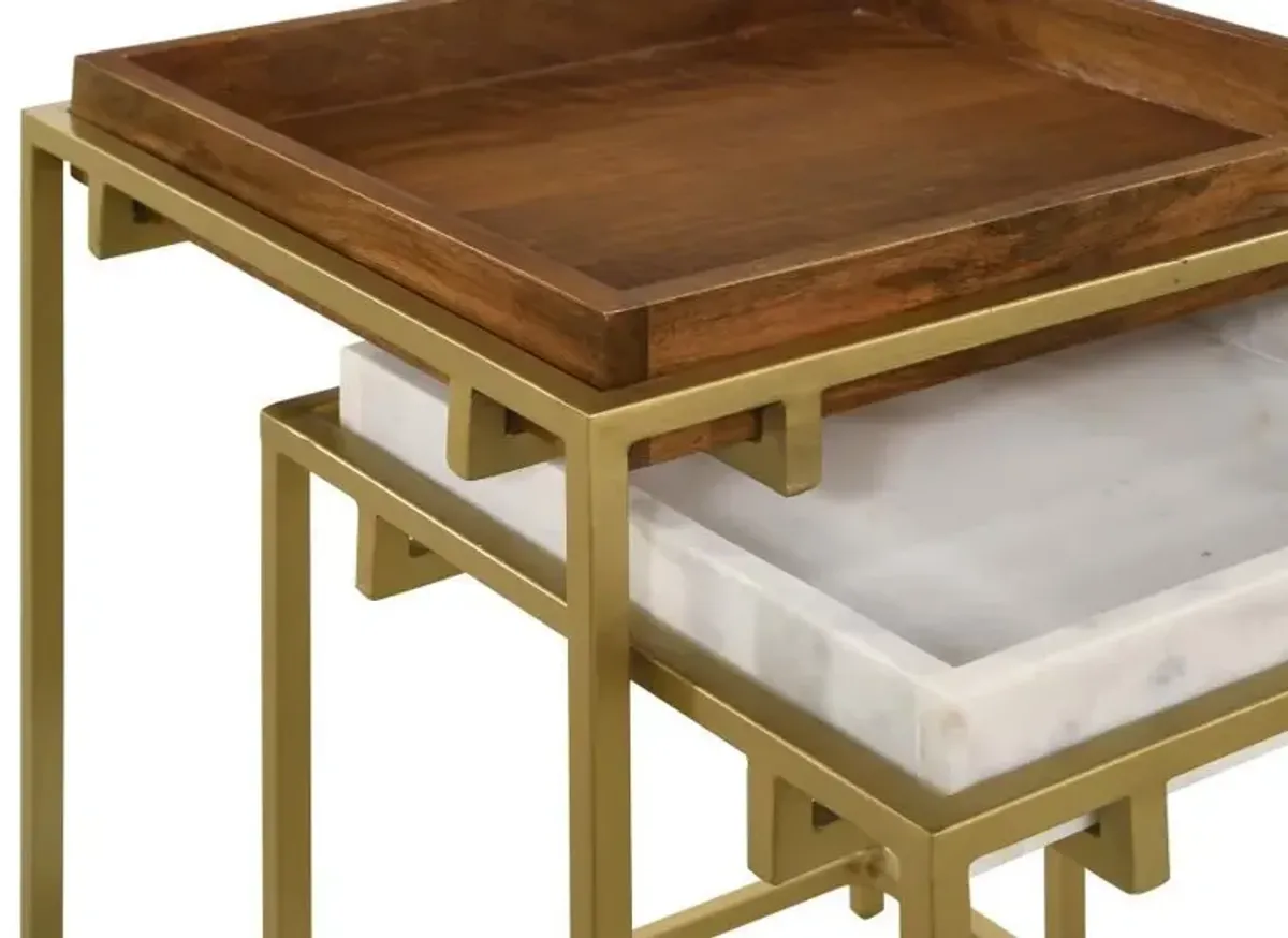 Bolden - 2 Piece Wood And Marble Top Nesting Table Set - Gold