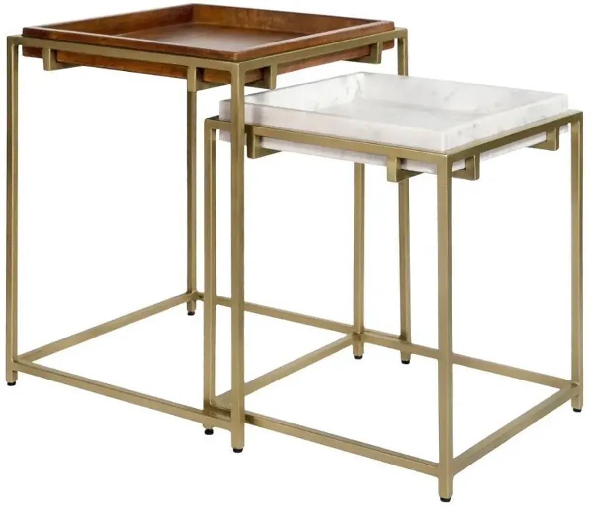 Bolden - 2 Piece Wood And Marble Top Nesting Table Set - Gold