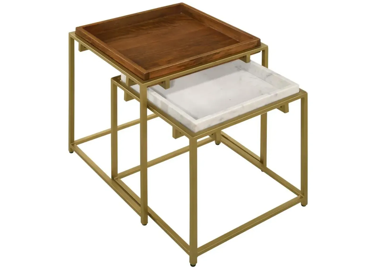 Bolden - 2 Piece Wood And Marble Top Nesting Table Set - Gold