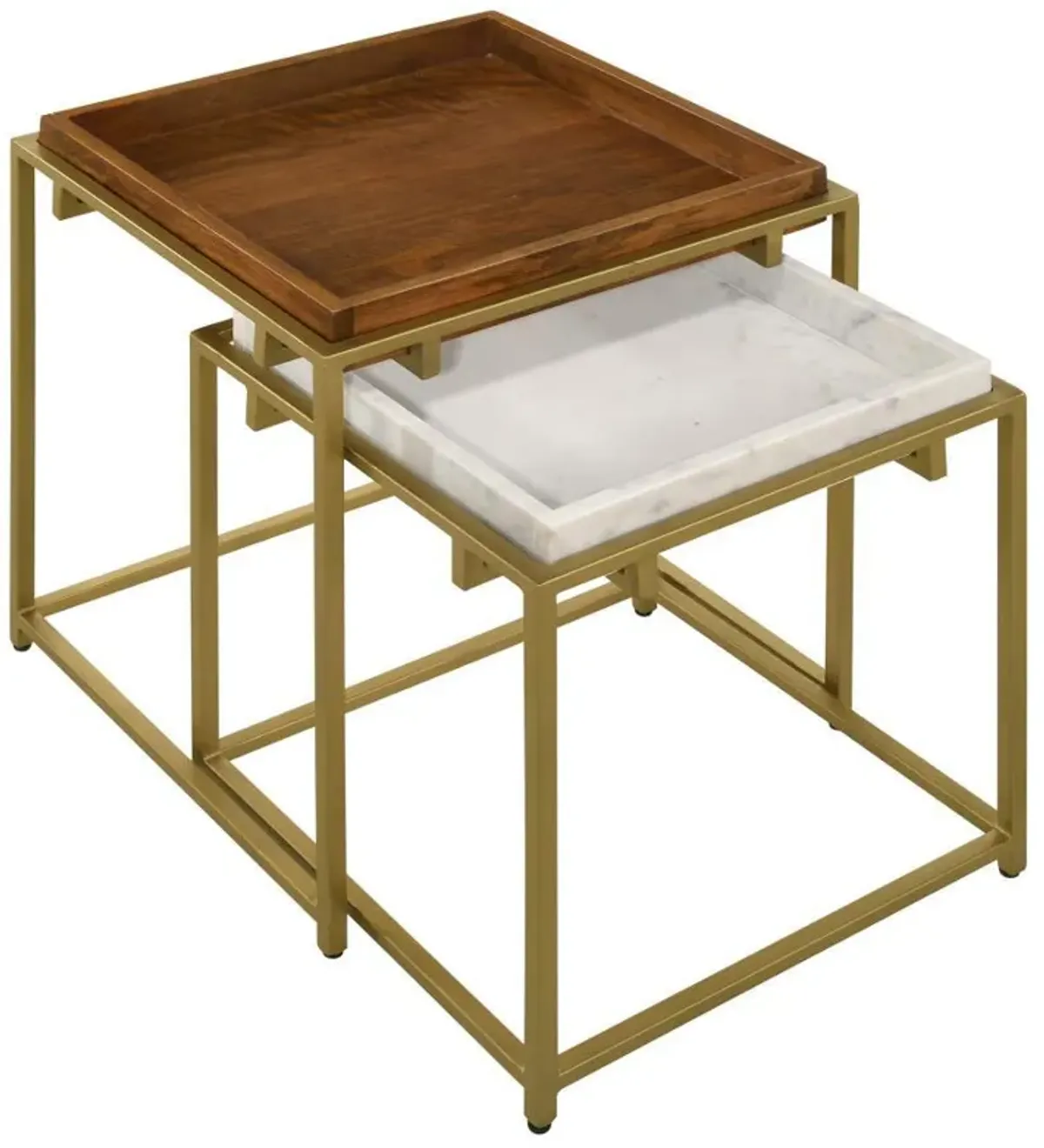 Bolden - 2 Piece Wood And Marble Top Nesting Table Set - Gold