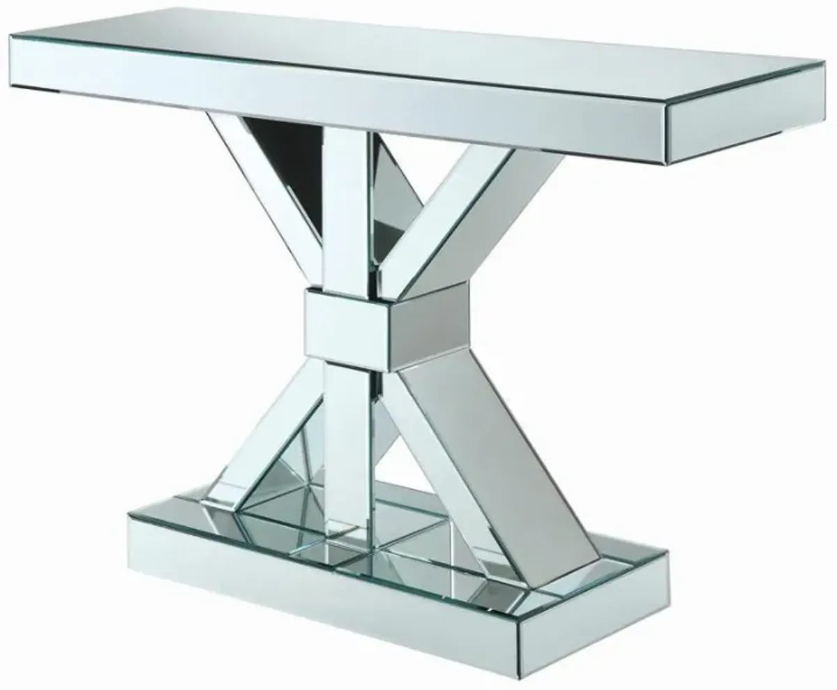 Lurlynn - X-Shaped Mirrored Entryway Console Table - Silver