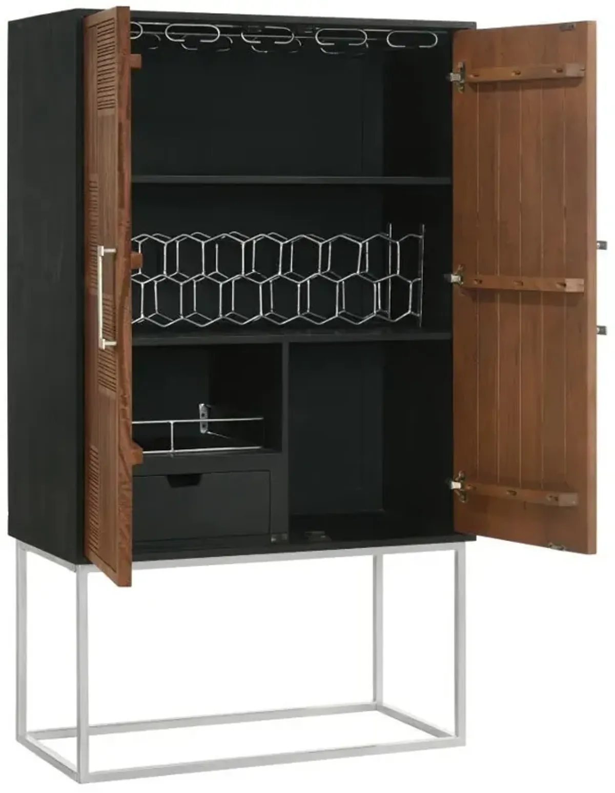 Borman - 2 Door Home Bar Cabinet Wine Storage - Walnut And Black