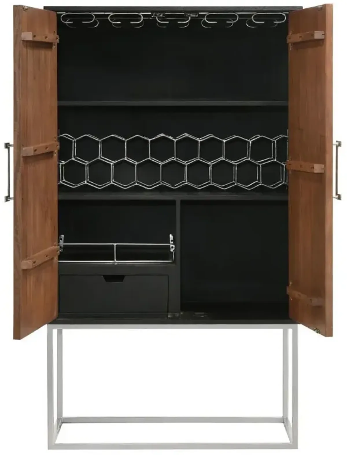 Borman - 2 Door Home Bar Cabinet Wine Storage - Walnut And Black