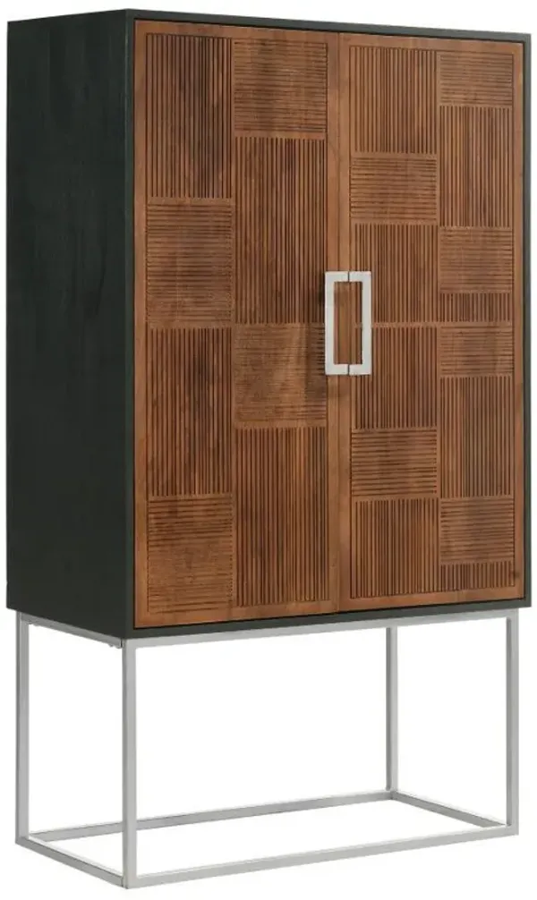 Borman - 2 Door Home Bar Cabinet Wine Storage - Walnut And Black