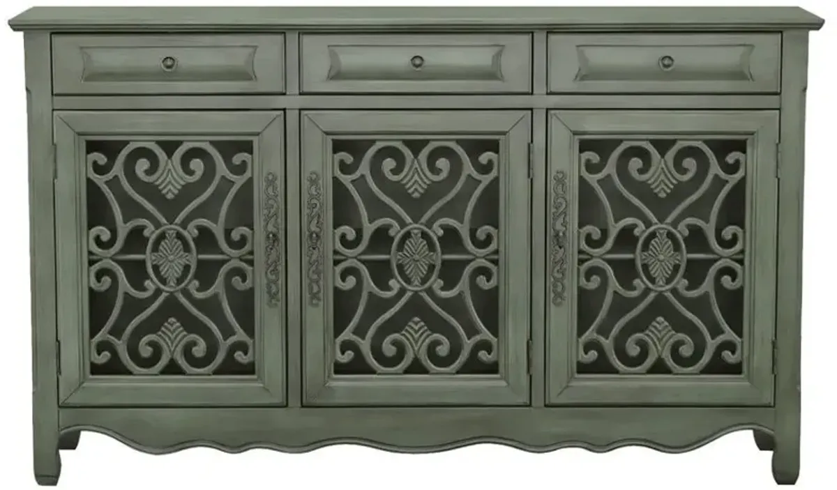 Madeline - 3-Drawer Scrollwork Accent Cabinet - Antique Green