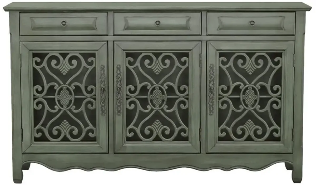 Madeline - 3-Drawer Scrollwork Accent Cabinet - Antique Green