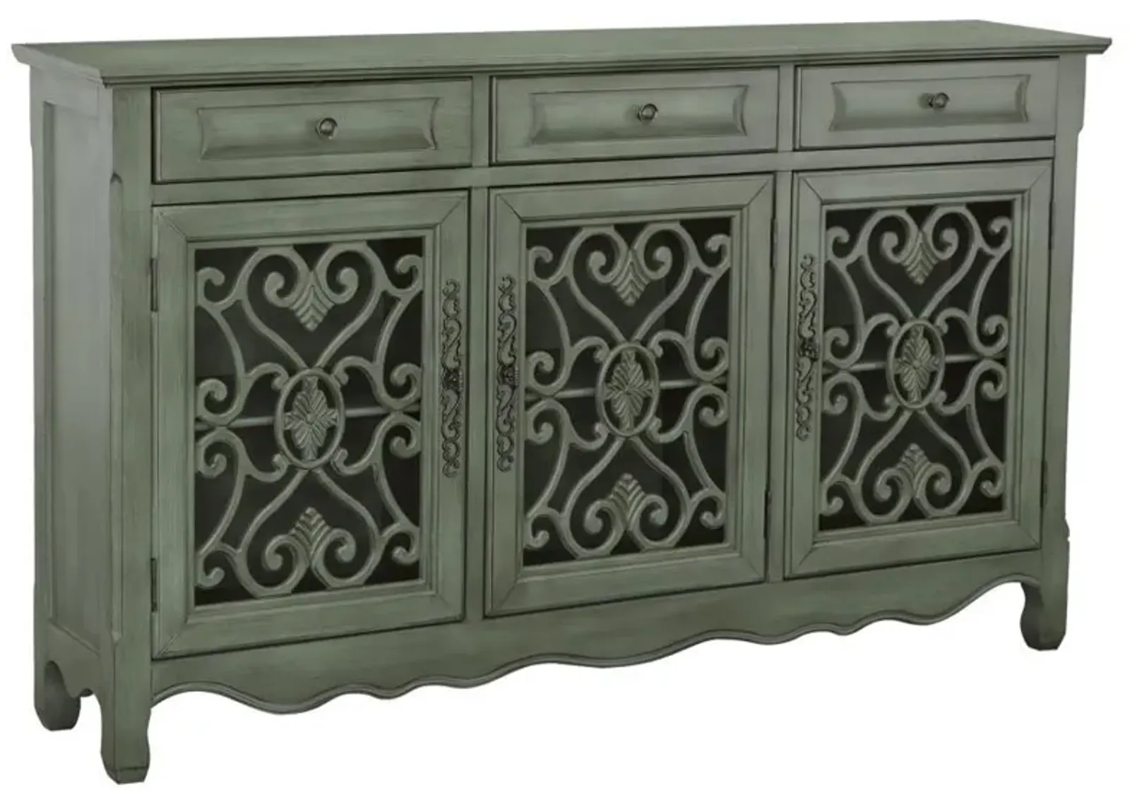 Madeline - 3-Drawer Scrollwork Accent Cabinet - Antique Green