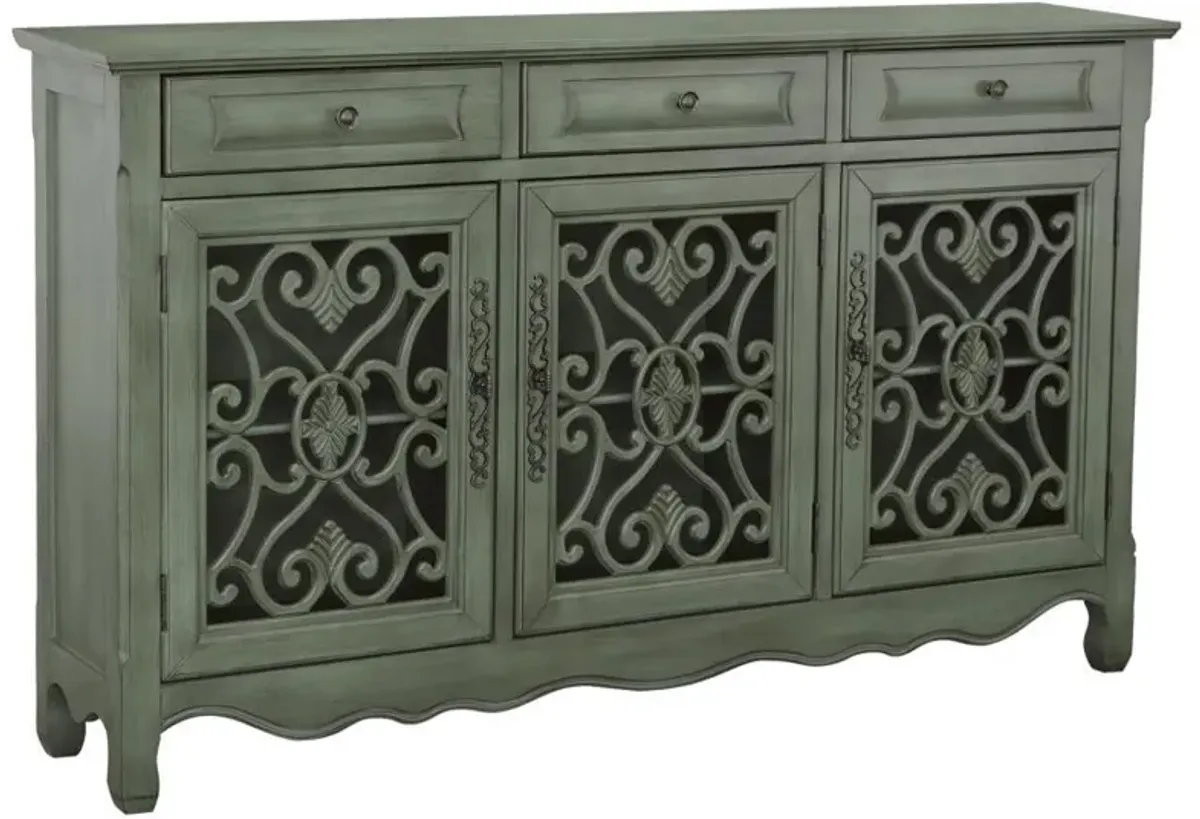 Madeline - 3-Drawer Scrollwork Accent Cabinet - Antique Green