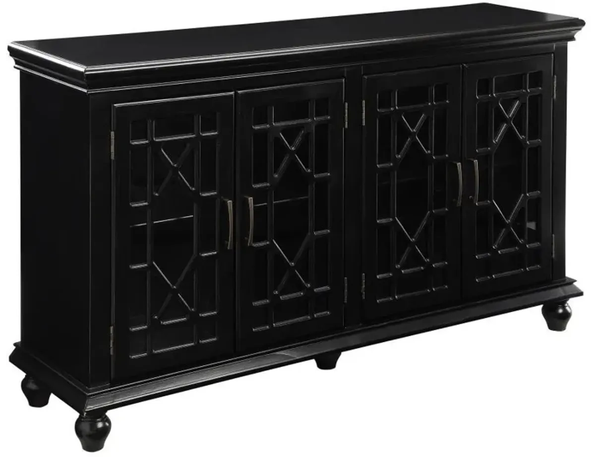 Kovu - 4 Door Wood Lattice Storage Accent Cabinet - Black