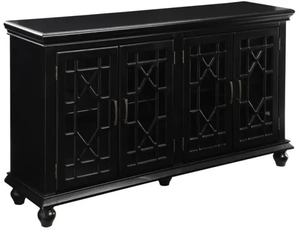 Kovu - 4 Door Wood Lattice Storage Accent Cabinet - Black