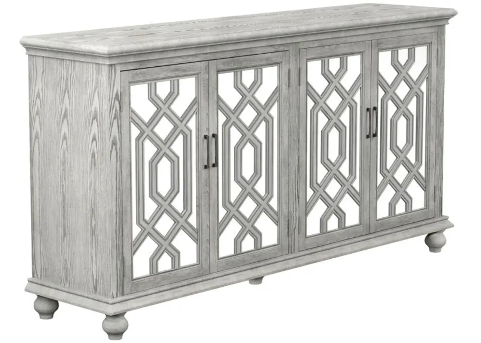 Melanie - 4 Door Wood Trellis Accent Cabinet - Distressed White