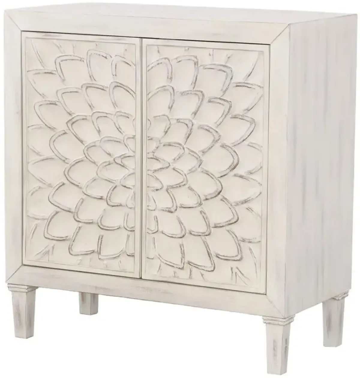 Clarkia - Accent Cabinet With Floral Carved Door - White