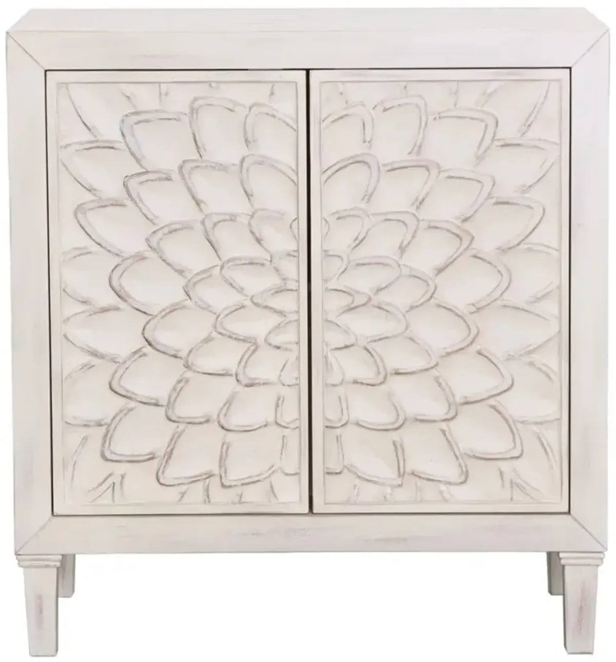 Clarkia - Accent Cabinet With Floral Carved Door - White