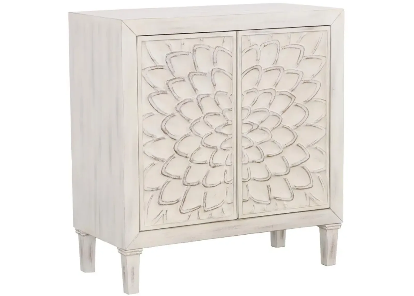 Clarkia - Accent Cabinet With Floral Carved Door - White