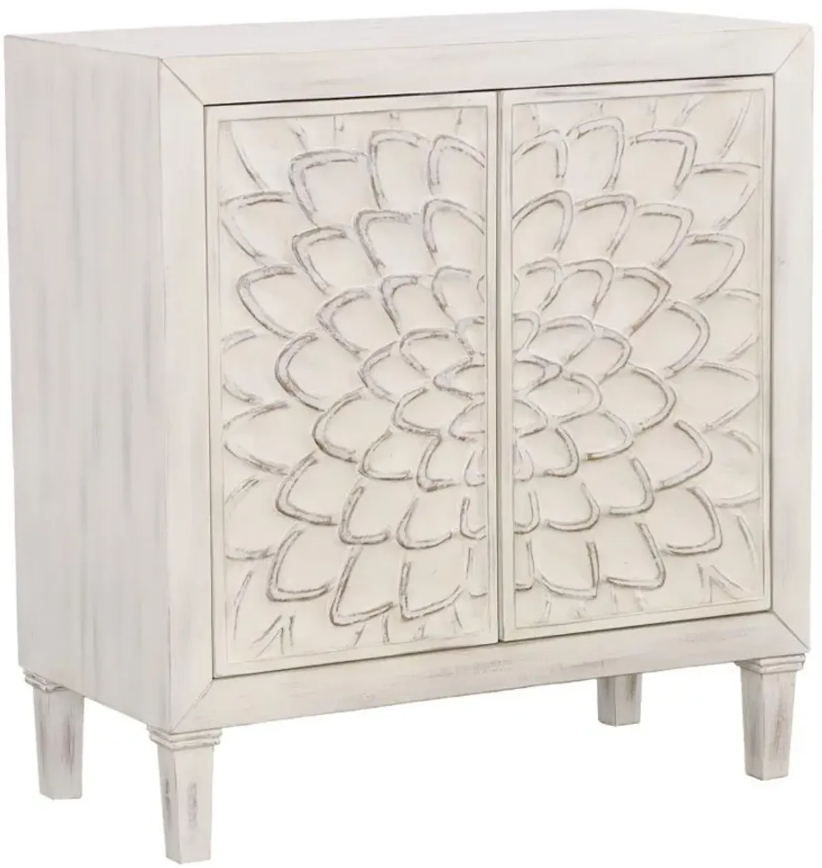 Clarkia - Accent Cabinet With Floral Carved Door - White