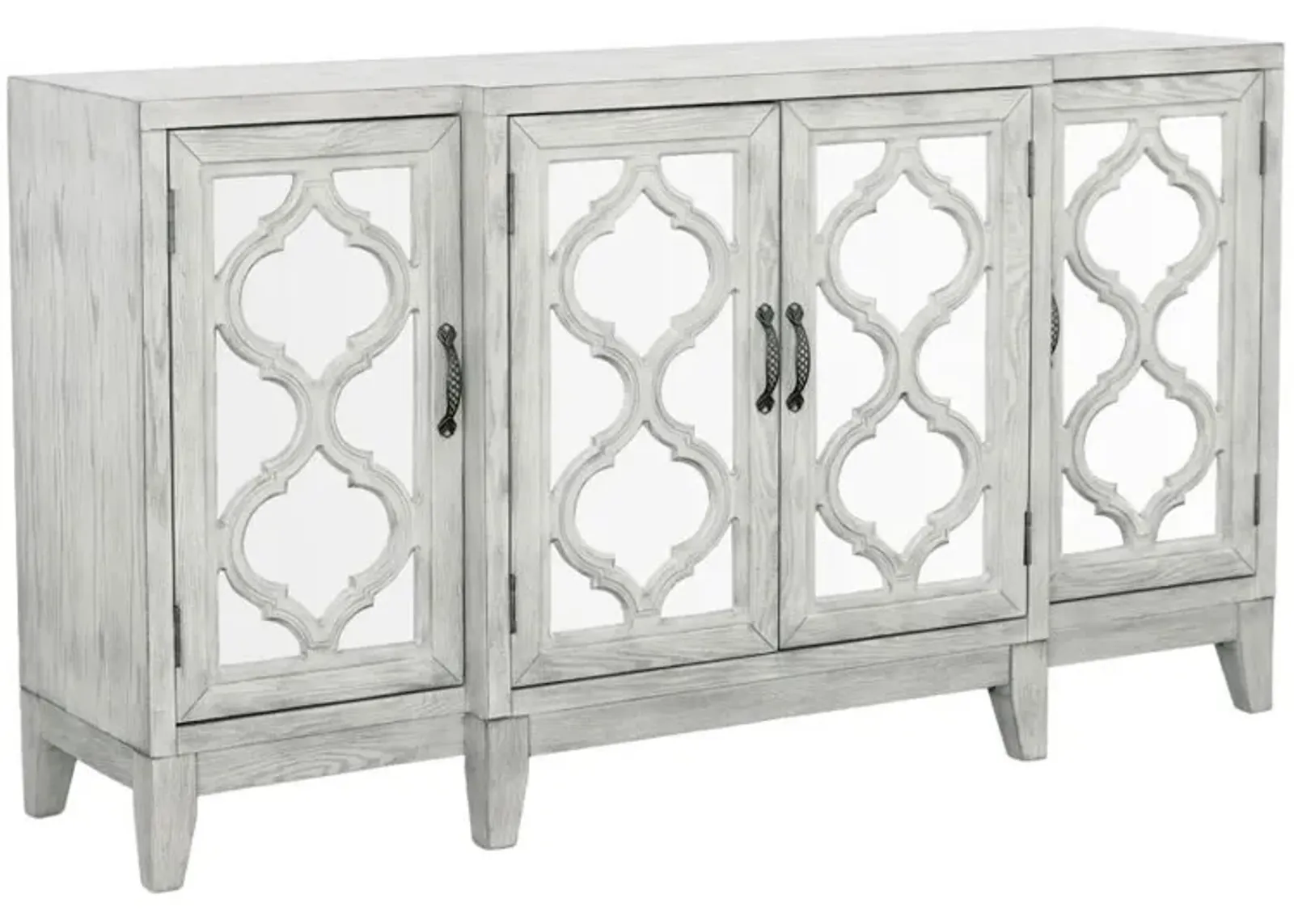 Mckellen - 4 Door Wood Trellis Accent Cabinet - Distressed White