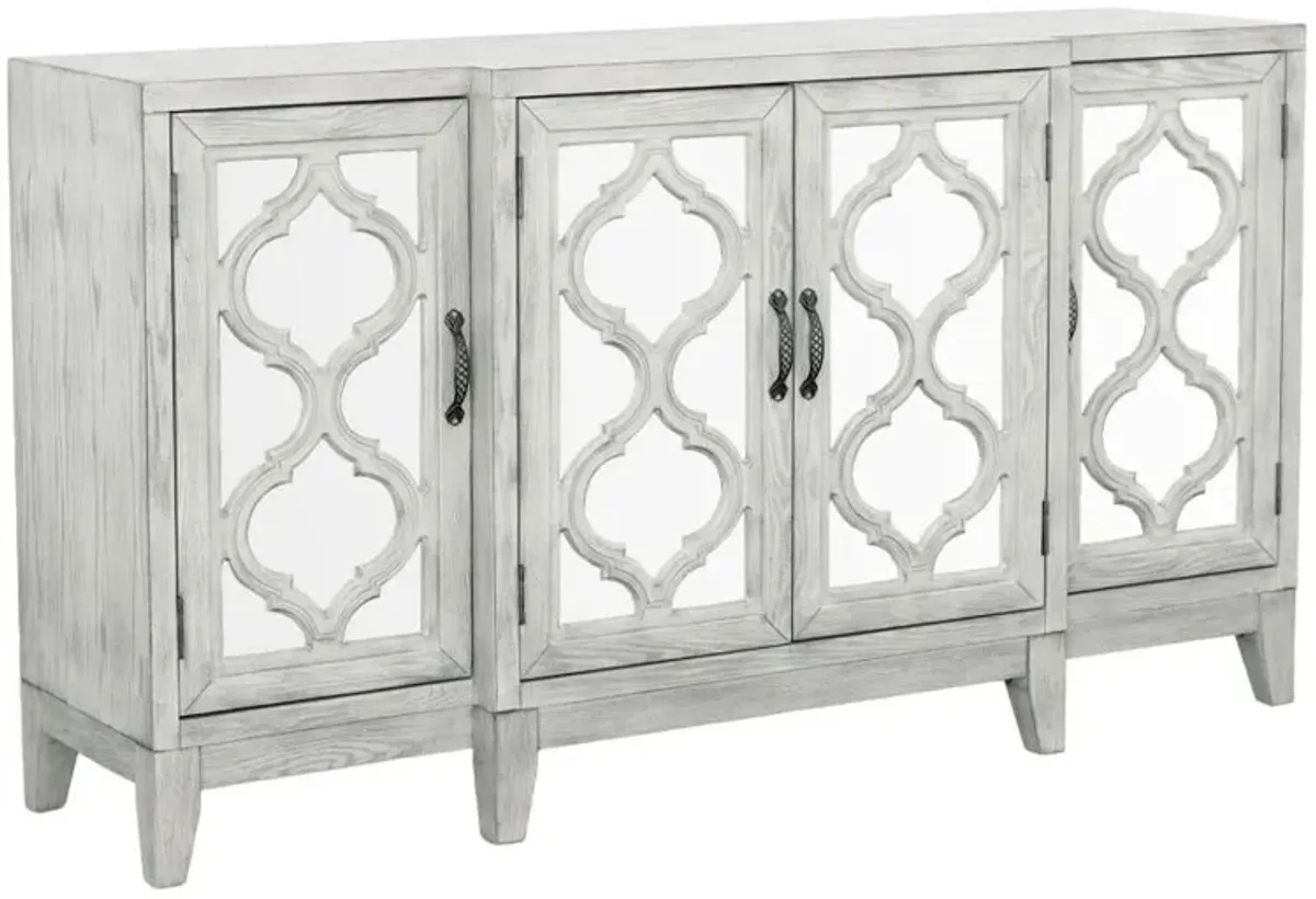 Mckellen - 4 Door Wood Trellis Accent Cabinet - Distressed White