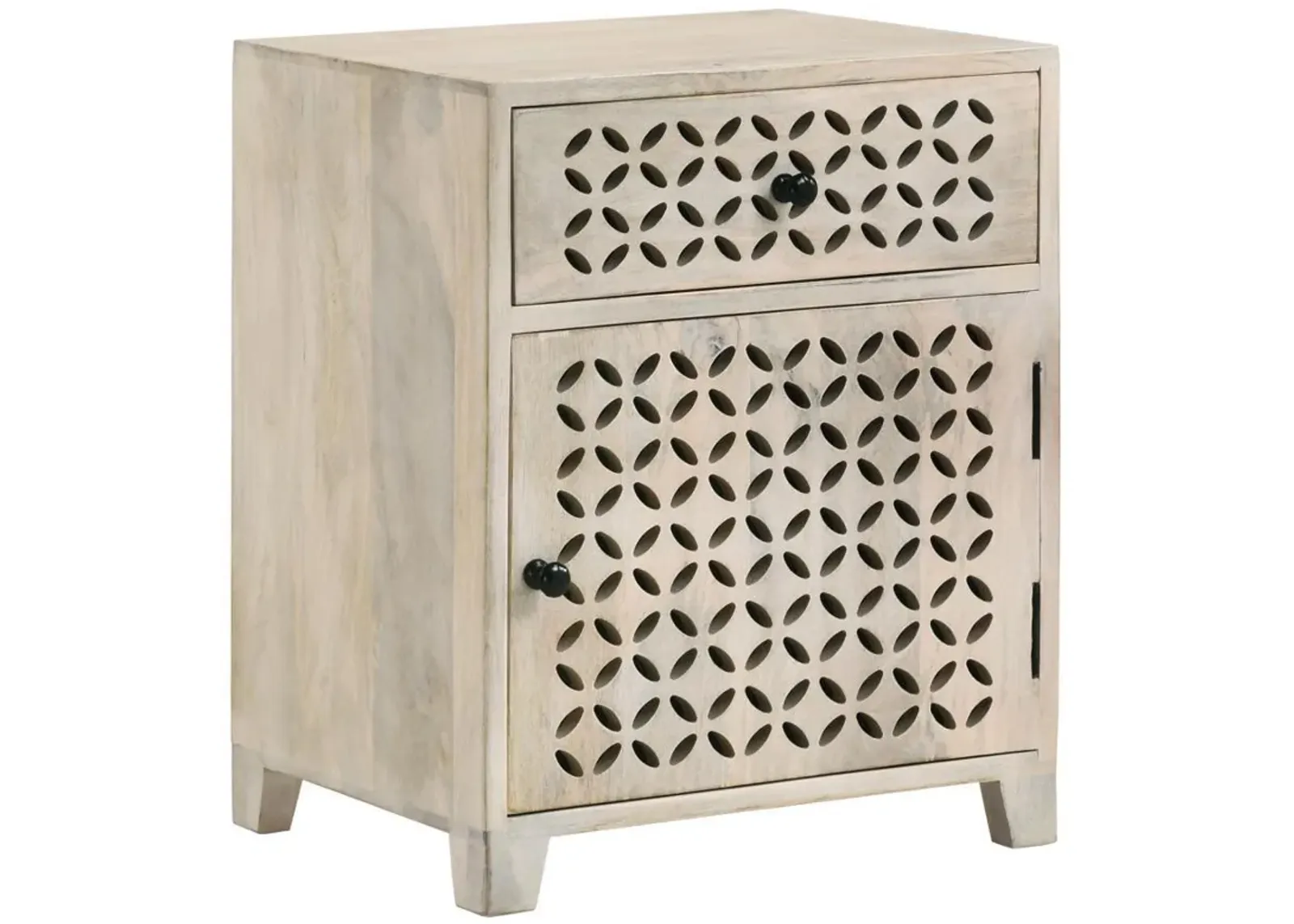 August - 1-Drawer Trellis Pattern Storage Cabinet - White Washed