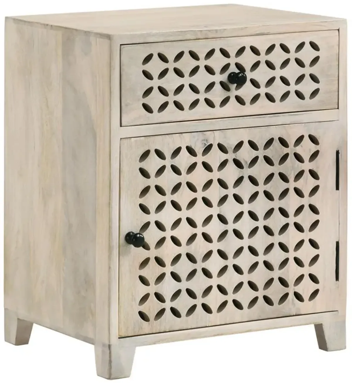 August - 1-Drawer Trellis Pattern Storage Cabinet - White Washed