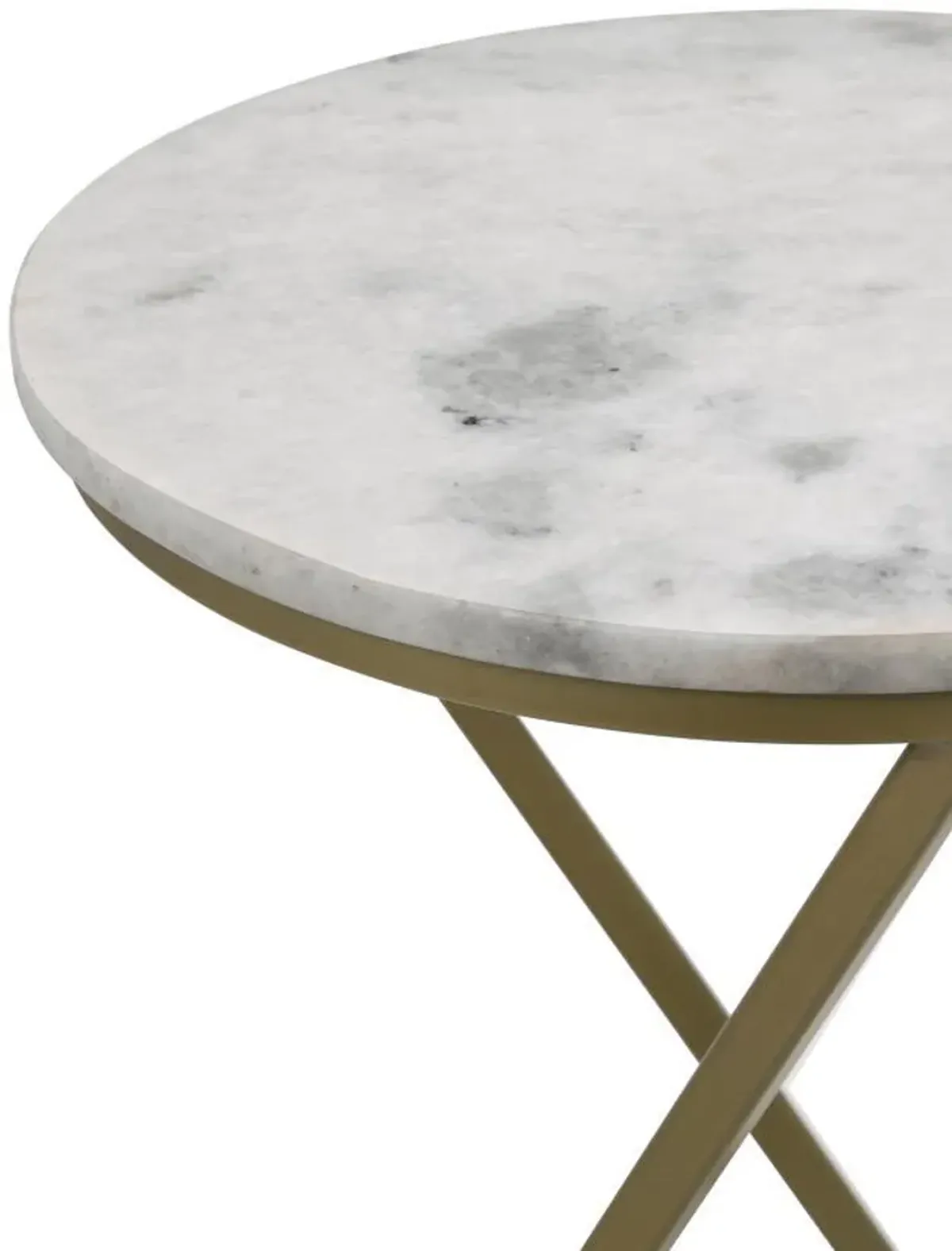 Malthe - Round Marble Top Accent Side - White And Antique Gold