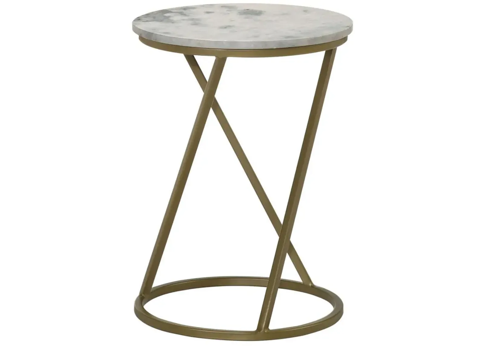 Malthe - Round Marble Top Accent Side - White And Antique Gold