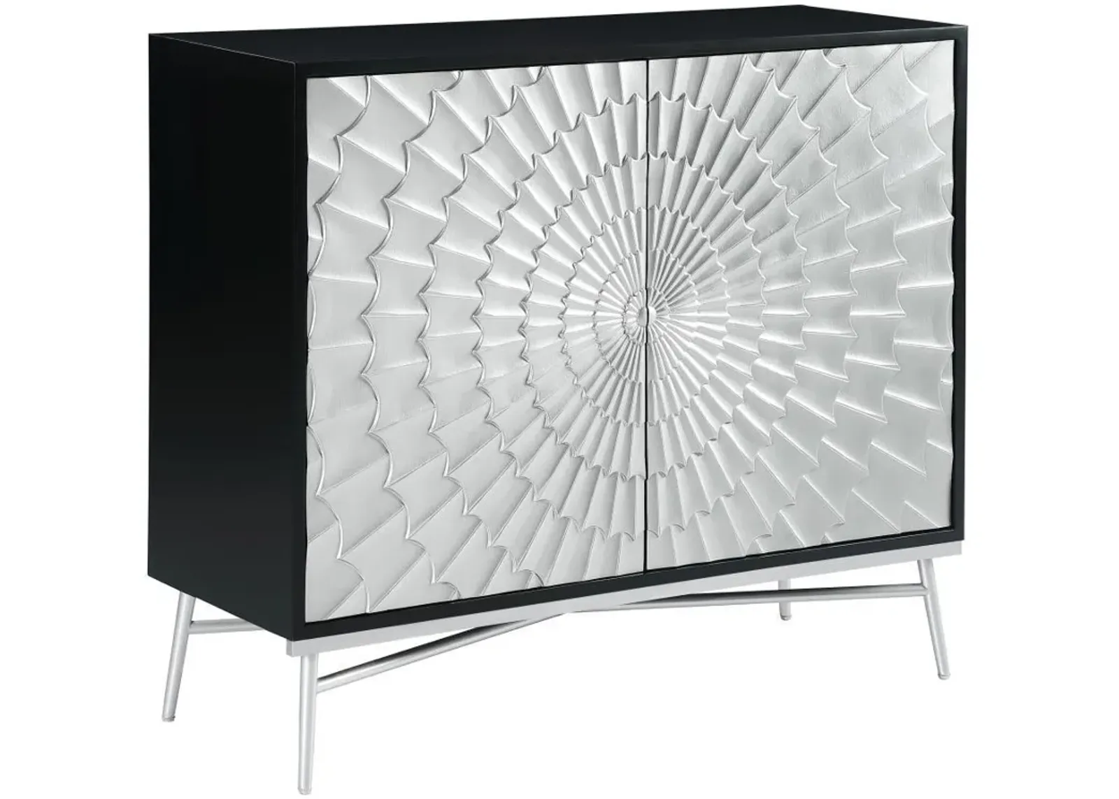 Josie - 2 Door Wood Sunburst Accent Cabinet - Black And Silver