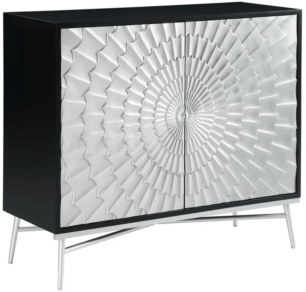 Josie - 2 Door Wood Sunburst Accent Cabinet - Black And Silver