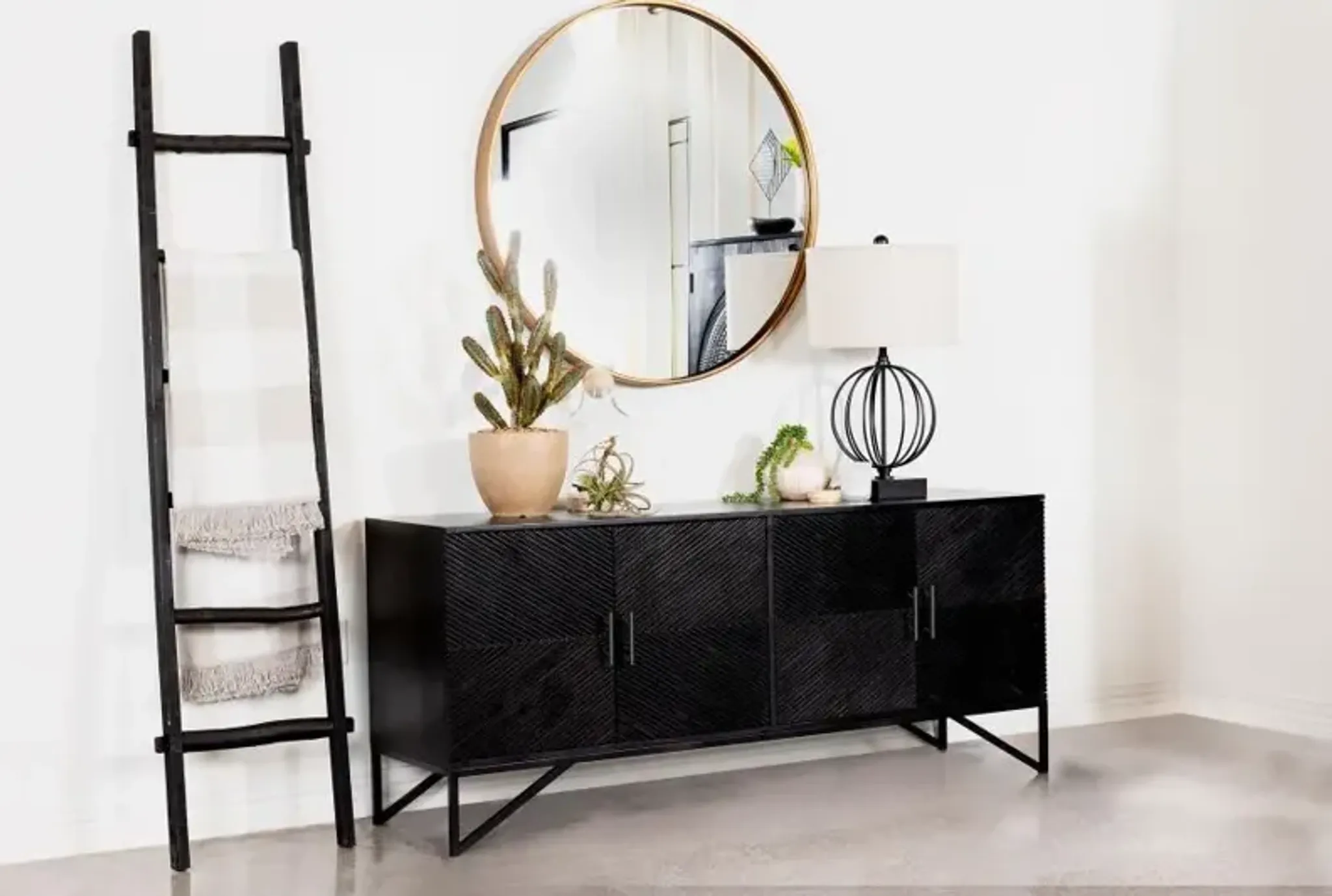 Riddell - 4 Door Wood Reeding Accent Cabinet - Matte Black | Furniture.com