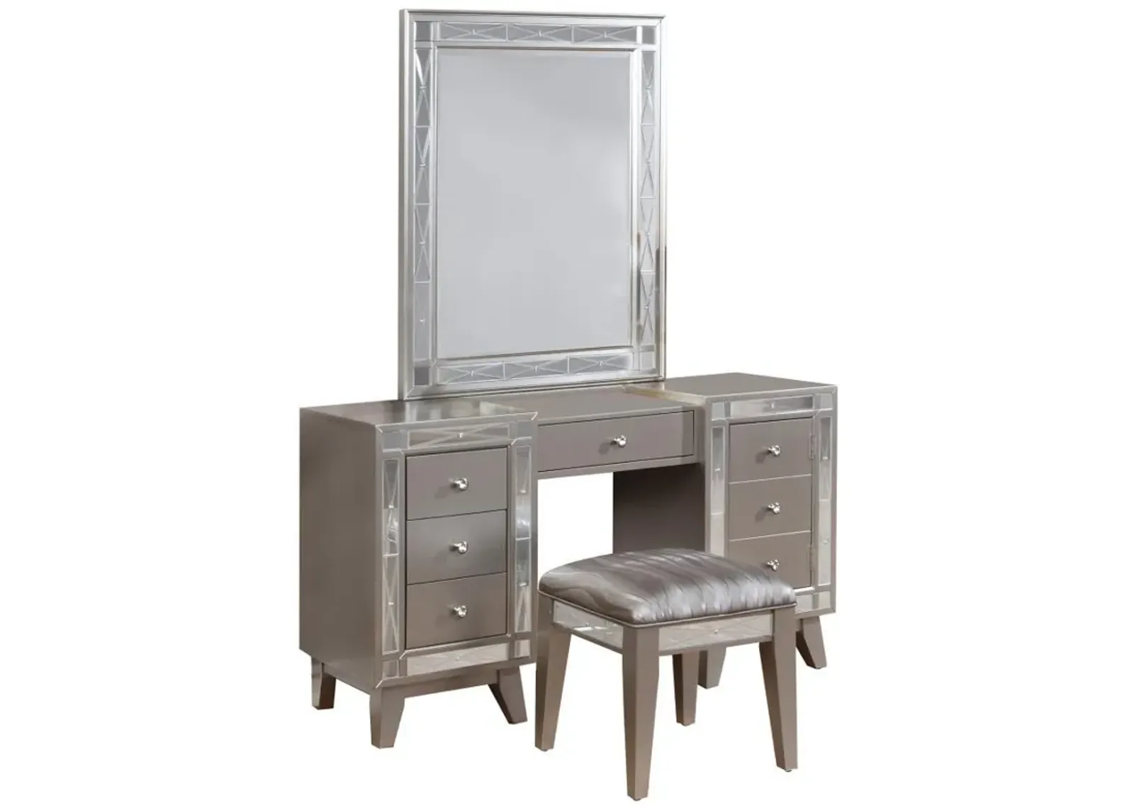 Leighton - Vanity Table Set With Stool - Metallic Mercury