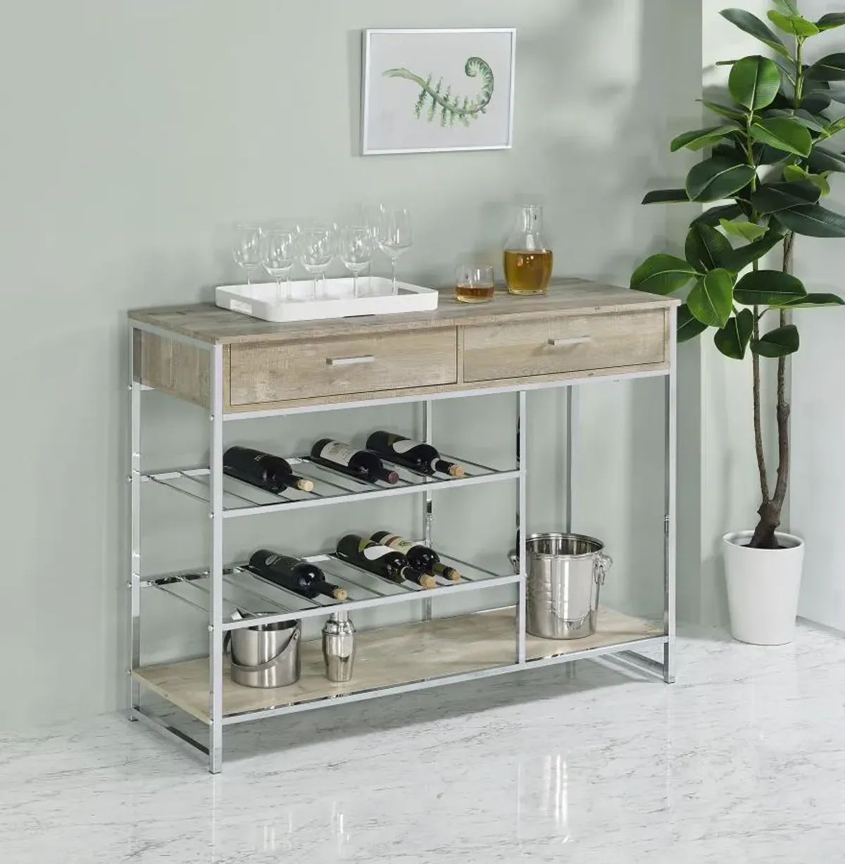 Melrose - 2-Drawer Home Bar Storage With Wine Rack Gray - Gray