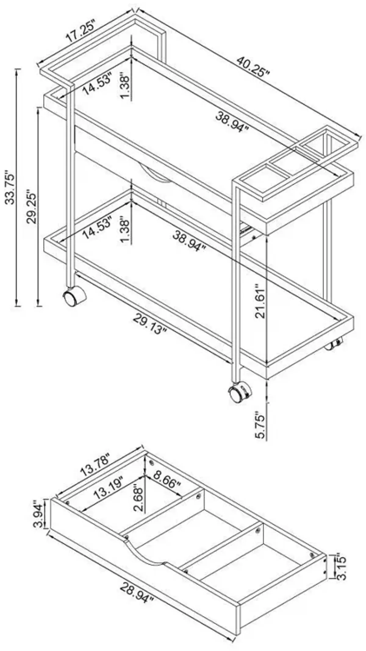 Ventura - 1-Drawer Engineered Wood Bar Cart - Gray Driftwood