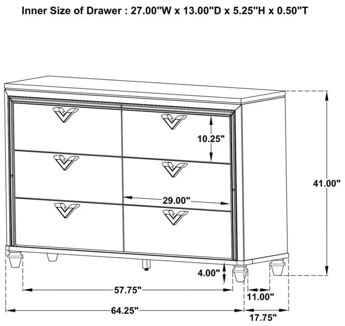 Veronica - 6-Drawer Dresser - Light Silver