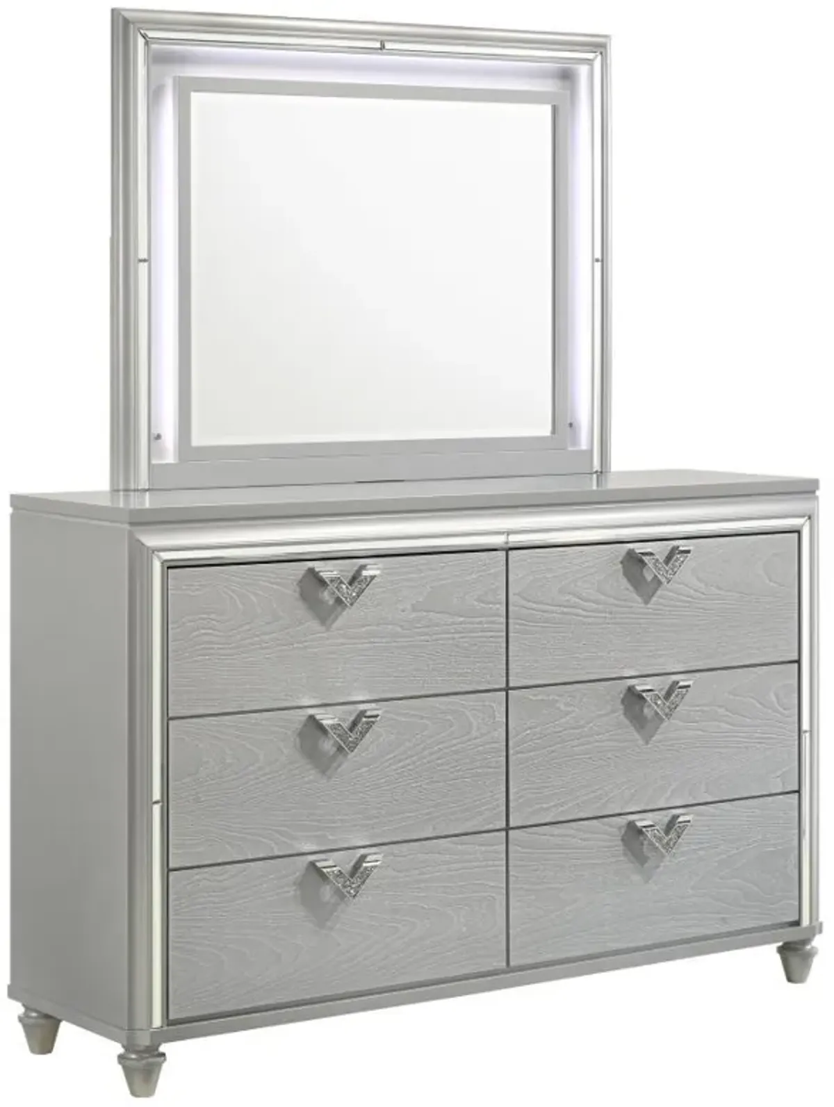 Veronica - 6-Drawer Dresser - Light Silver