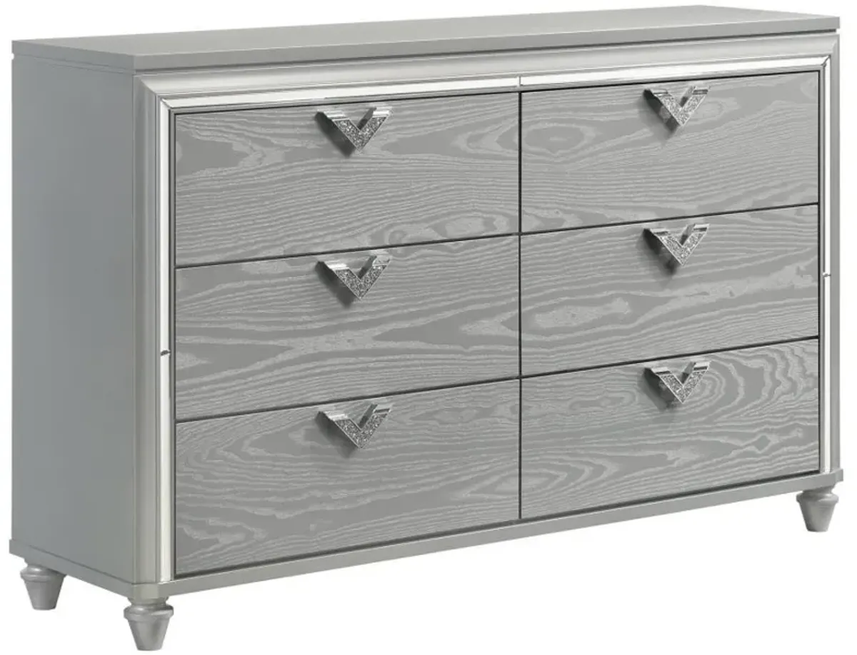 Veronica - 6-Drawer Dresser - Light Silver