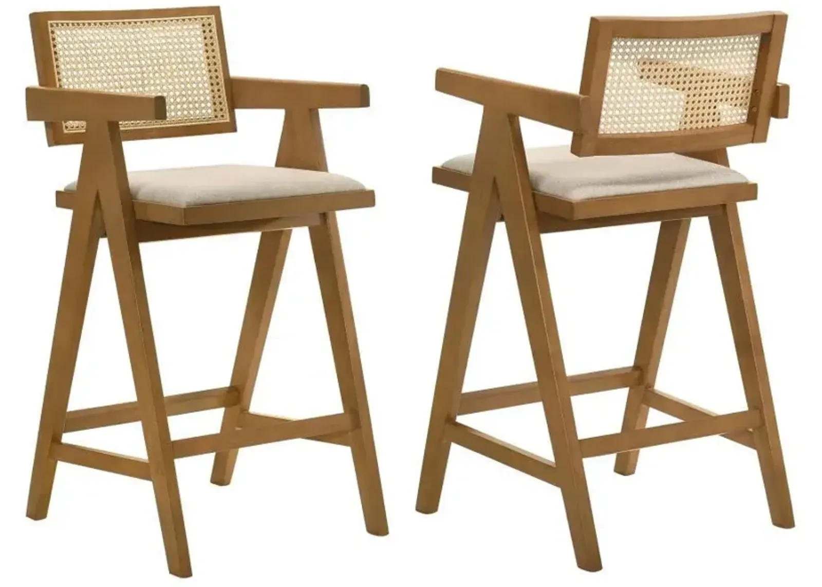 Kane - Woven Rattan Wood Bar Chair (Set of 2) - Light Walnut