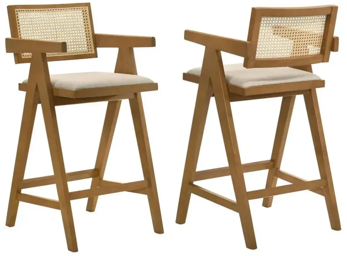 Kane - Woven Rattan Wood Bar Chair (Set of 2) - Light Walnut