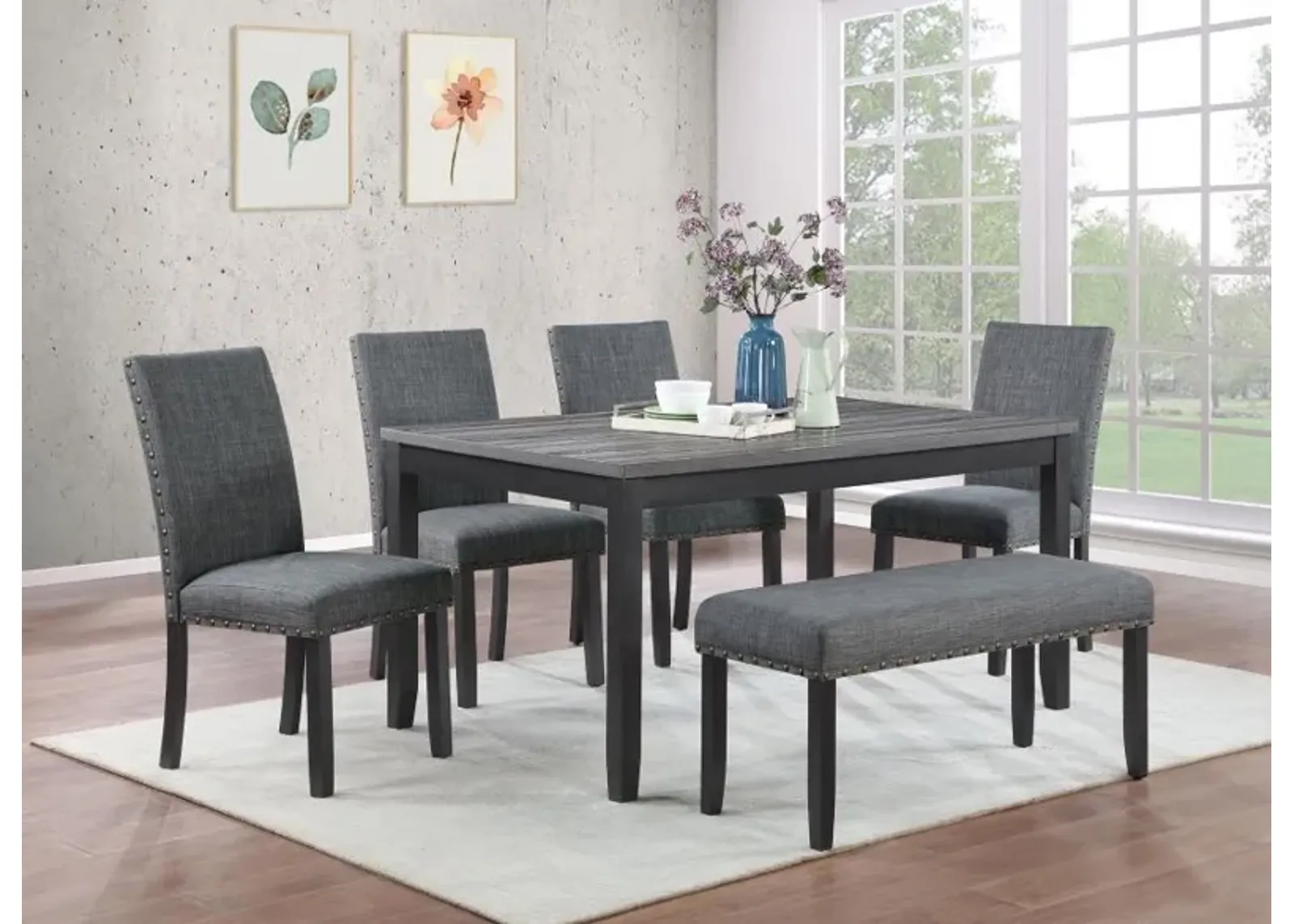 Barlow - 6 Piece Rectangular Dining Table Set - Gray And Black