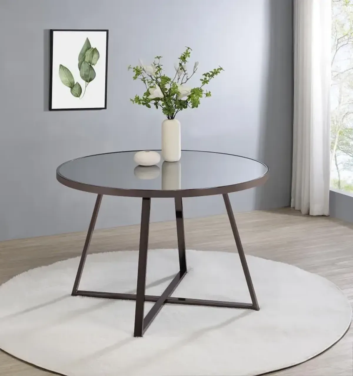 Jillian - Round Mirror Top Dining Table - Black Nickel