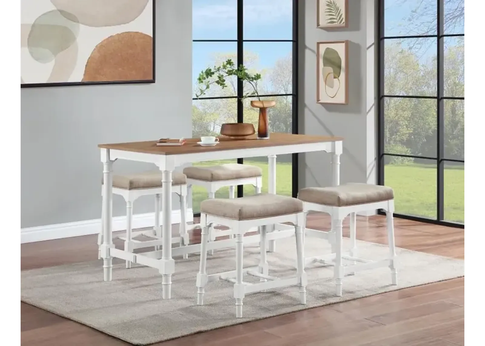 Martina - 5 Piece Rectangular Counter Height Dining Set - White