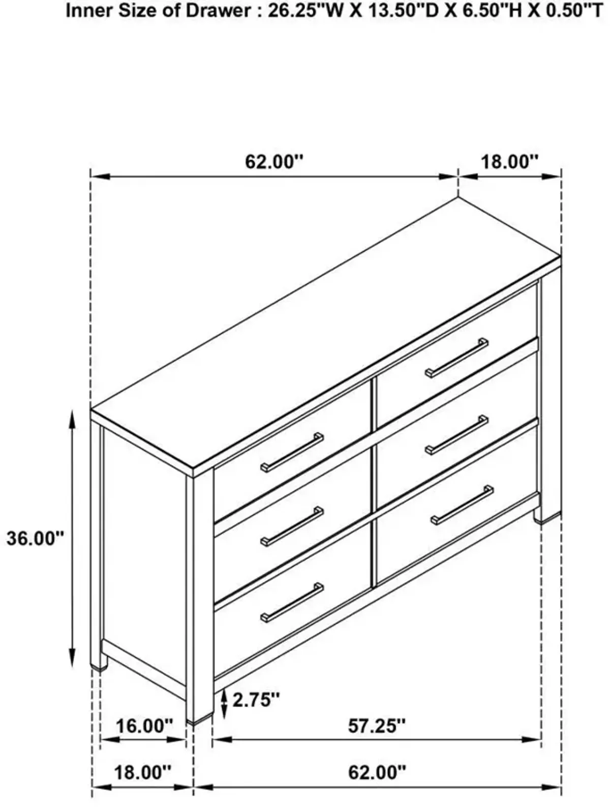 Kieran - 6-Drawer Dresser - Gray