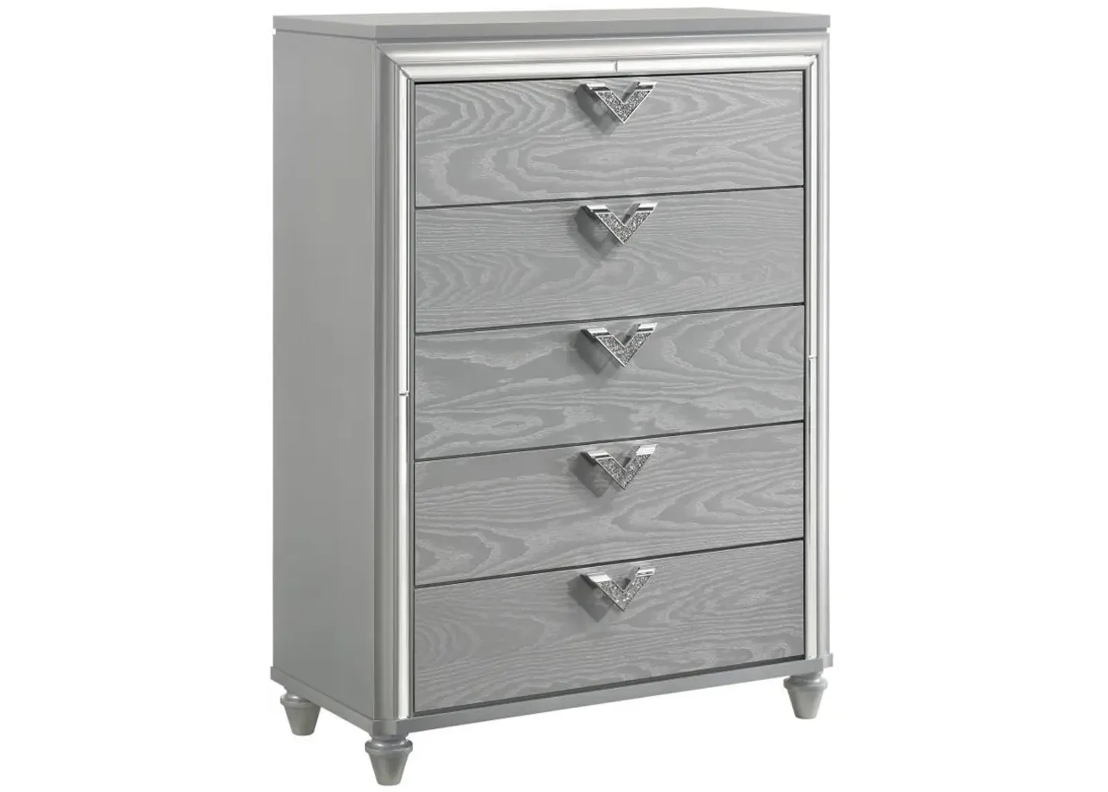 Veronica - 5-Drawer Bedroom Chest - Light Silver