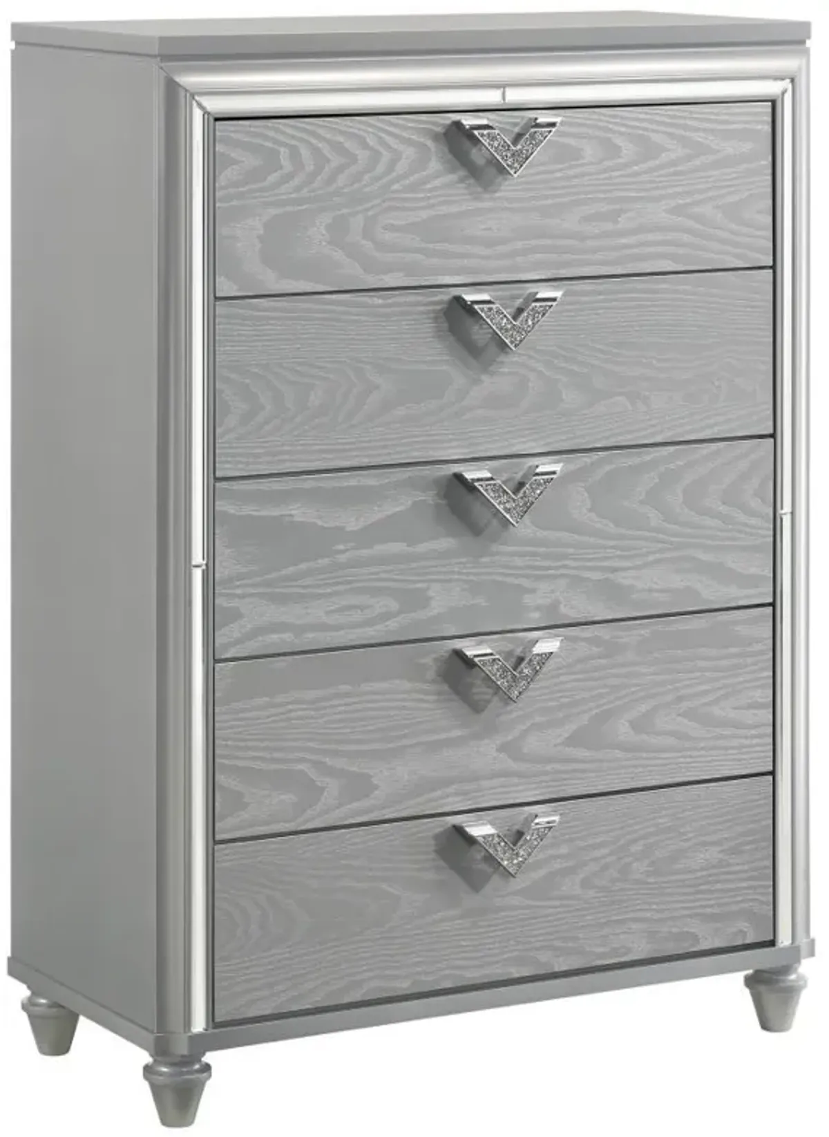 Veronica - 5-Drawer Bedroom Chest - Light Silver