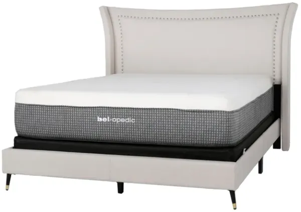 Fog Upholstered Wingback Bed with Nailhead Trim