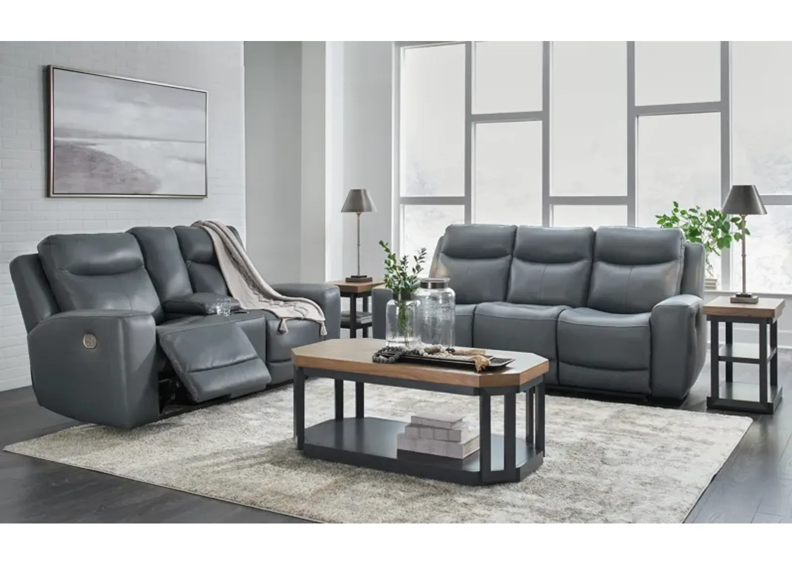 Mindanao - Steel - 2 Pc. - Power Reclining Sofa, Power Reclining Loveseat With Console