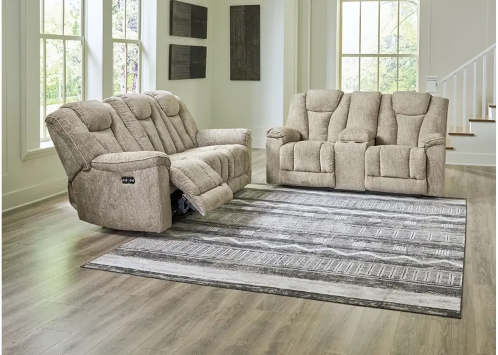 Hindmarsh - Stone - 2 Pc. - Power Reclining Sofa, Power Reclining Loveseat